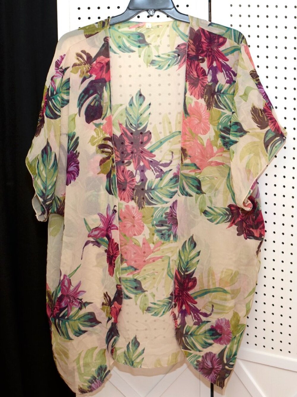 L/XL Sheer Tropical Hibiscus Floral Kimono Cardigan Swim Cover Up Jacket